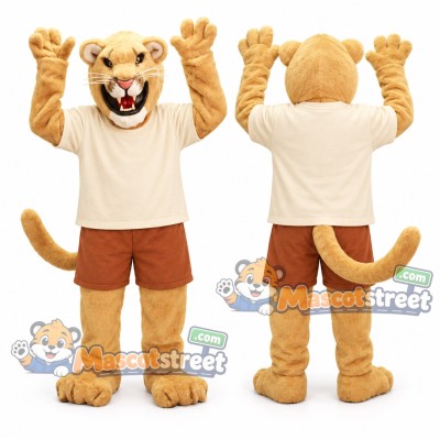 Golden Lion Mascot Costume with Cream Shirt