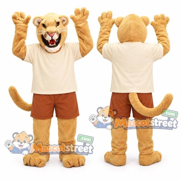 Golden Lion Mascot Costume with Cream Shirt