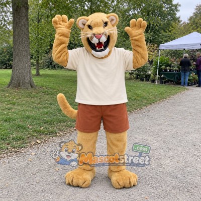 Golden Lion Mascot Costume with Cream Shirt