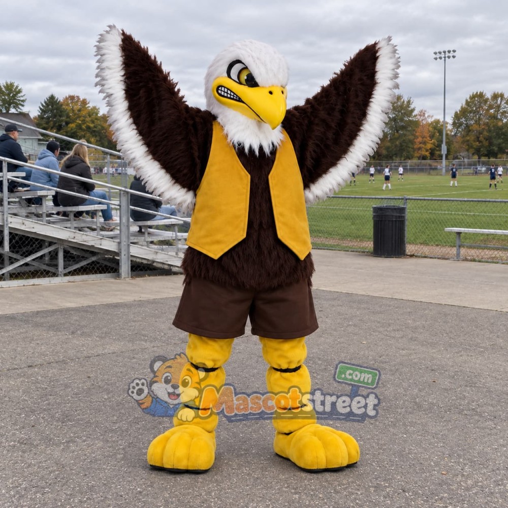 Bald Eagle Mascot Costume with Yellow Vest Bald Eagle Mascot Costume with Yellow Vest