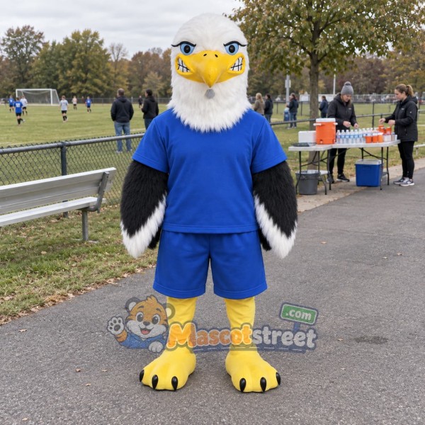 Bald Eagle Mascot Costume with Blue Shirt