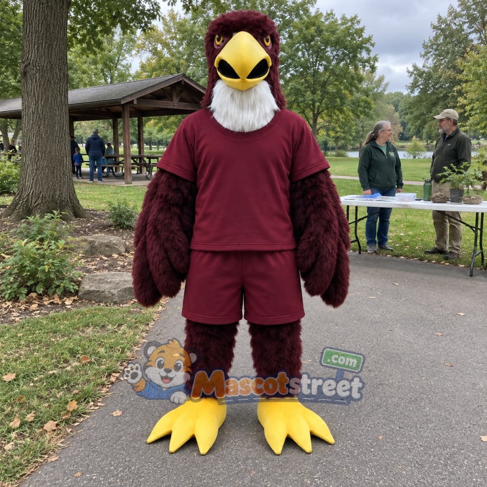 Burgundy Eagle Mascot Costume with Burgundy Shirt Burgundy Eagle Mascot Costume with Burgundy Shirt