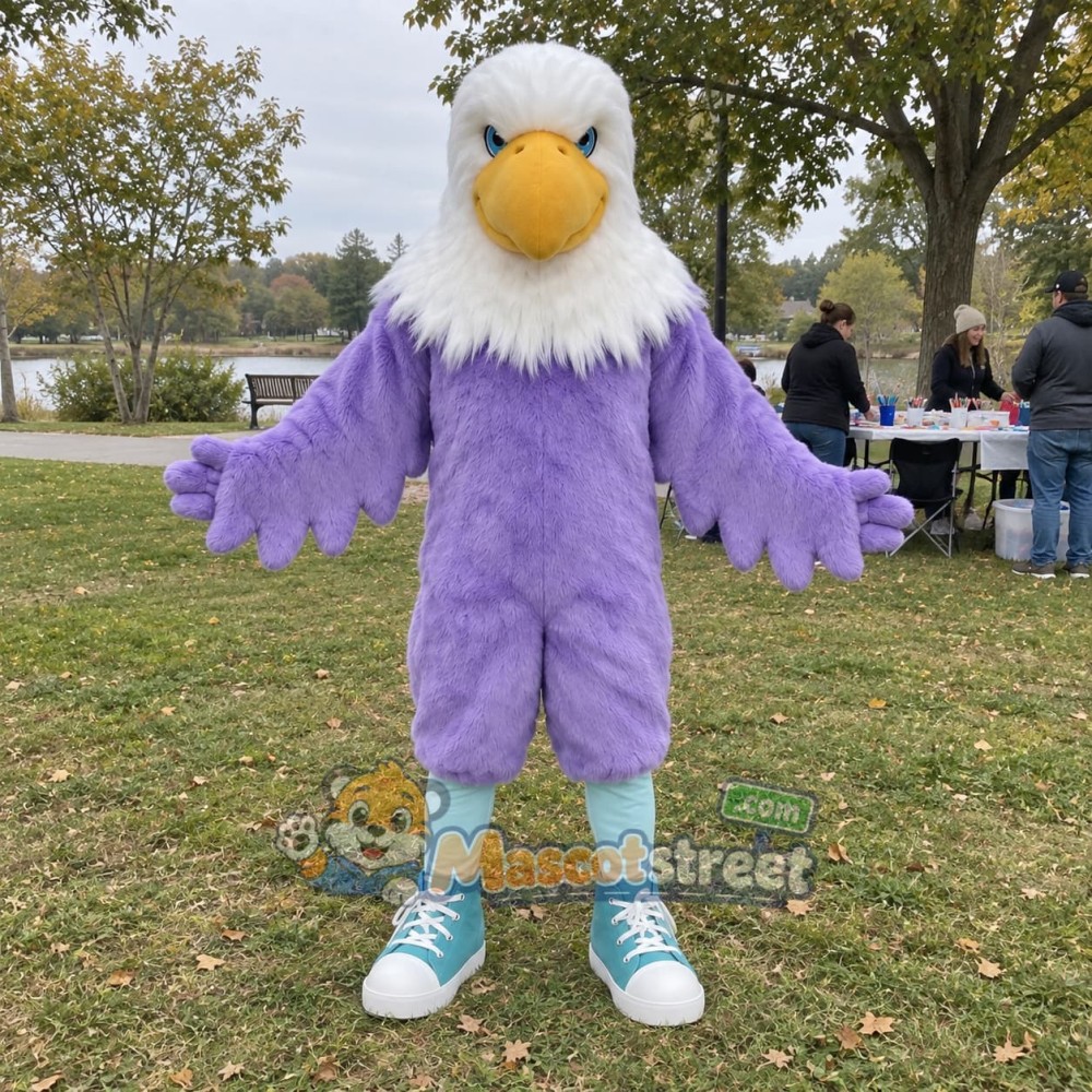 Purple and White Eagle Mascot Costume