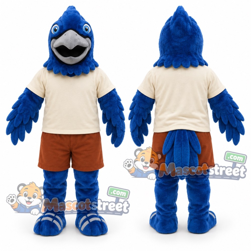 Blue Bird Mascot Costume with Cream Shirt Blue Bird Mascot Costume with Cream Shirt