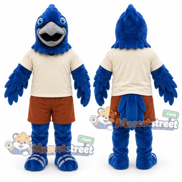 Blue Bird Mascot Costume with Cream Shirt