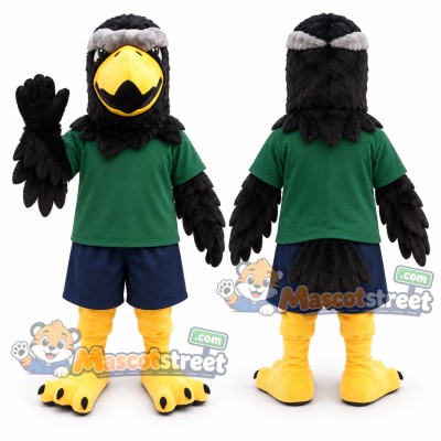 Black Eagle Mascot Costume with Green Shirt