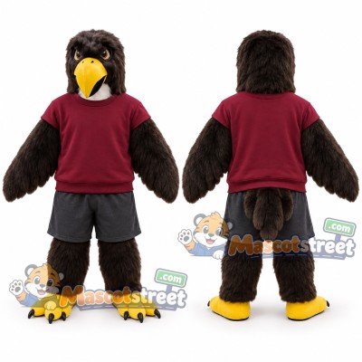Brown Eagle Mascot Costume with Burgundy Sweatshirt