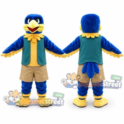 Blue Parrot Mascot Costume with Teal Vest