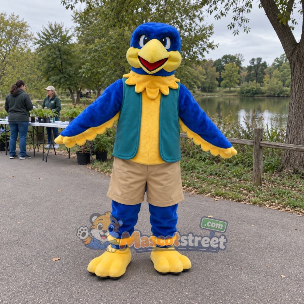Blue Parrot Mascot Costume with Teal Vest