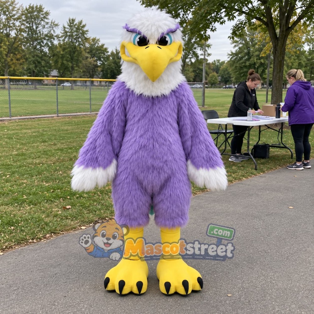 Purple and White Eagle Mascot Costume