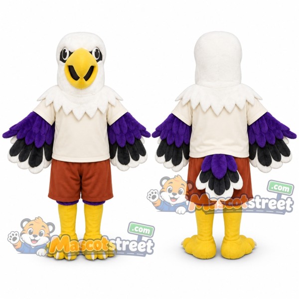 Purple and White Eagle Mascot Costume with Cream Shirt