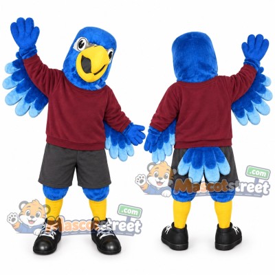 Blue Falcon Mascot Costume with Burgundy Sweatshirt Blue Falcon Mascot Costume with Burgundy Sweatshirt