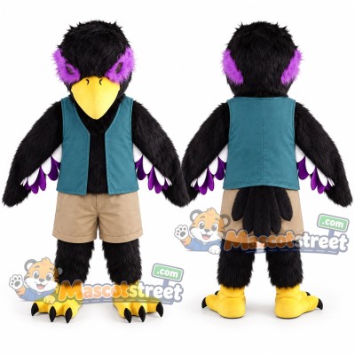 Black Eagle Mascot Costume with Teal Vest Black Eagle Mascot Costume with Teal Vest