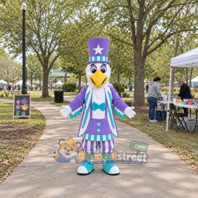 Patriotic Eagle Mascot Costume with Purple and Aqua Suit and Top Hat Patriotic Eagle Mascot Costume with Purple and Aqua Suit and Top Hat