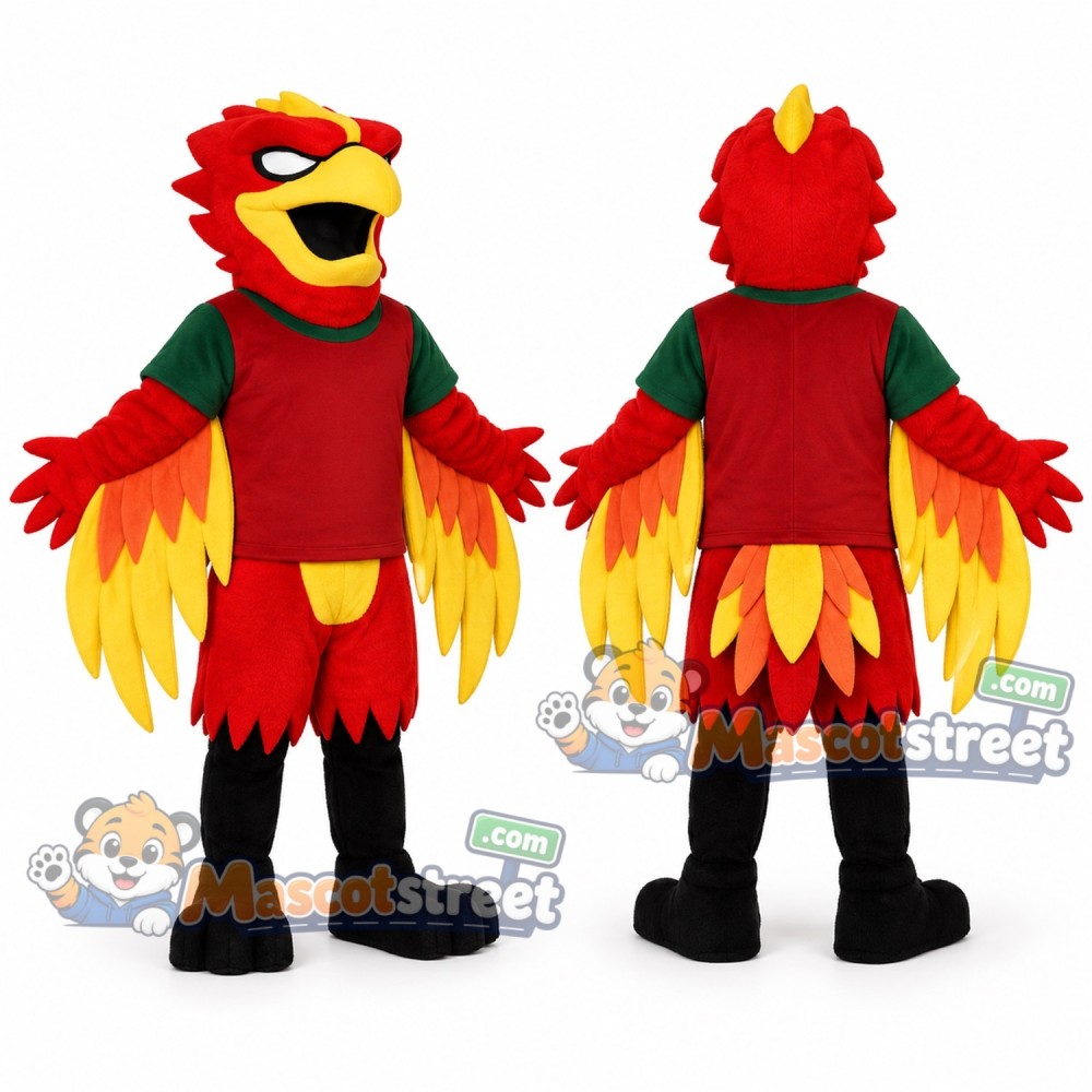 Red and Yellow Phoenix Mascot Costume Red and Yellow Phoenix Mascot Costume
