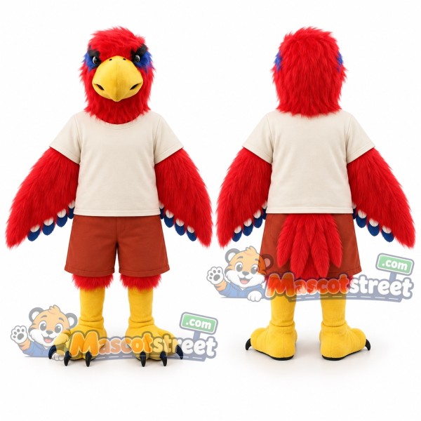 Red Hawk Mascot Costume with Cream Shirt