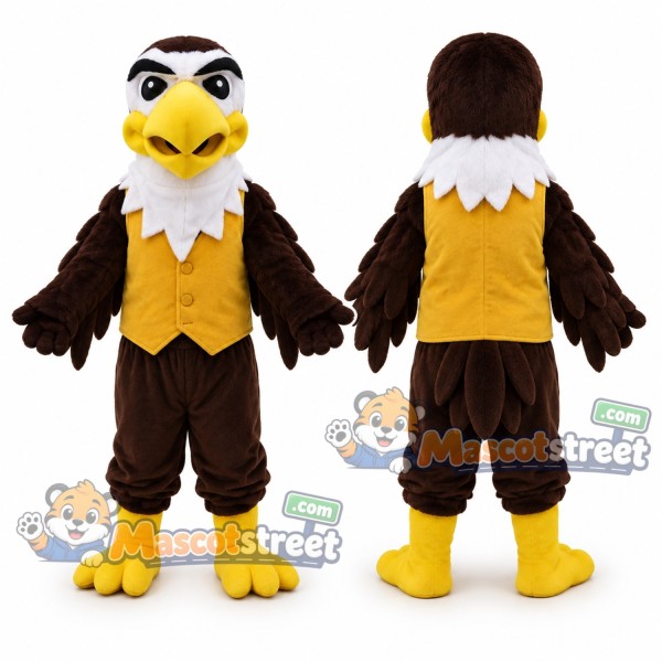Brown and White Eagle Mascot Costume with Yellow Vest