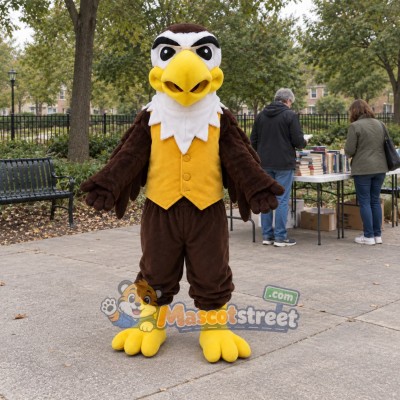 Brown and White Eagle Mascot Costume with Yellow Vest Brown and White Eagle Mascot Costume with Yellow Vest