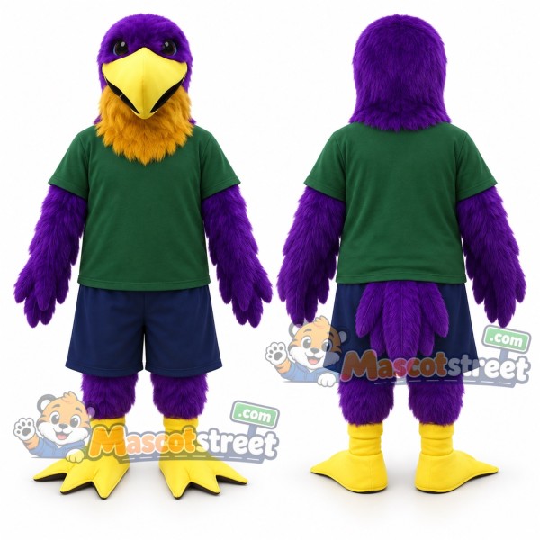 Purple Eagle Mascot Costume with Green Shirt