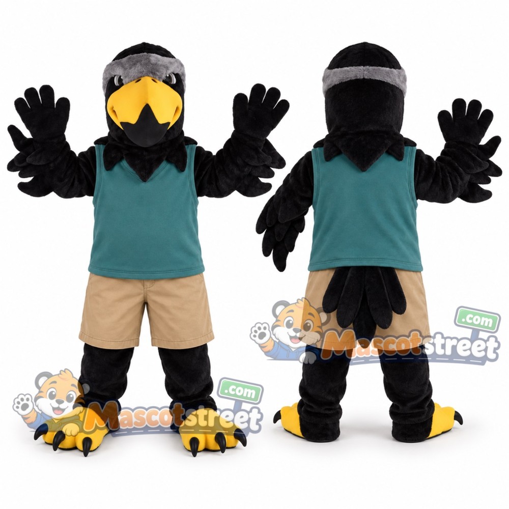 Black Eagle Mascot Costume with Teal Vest