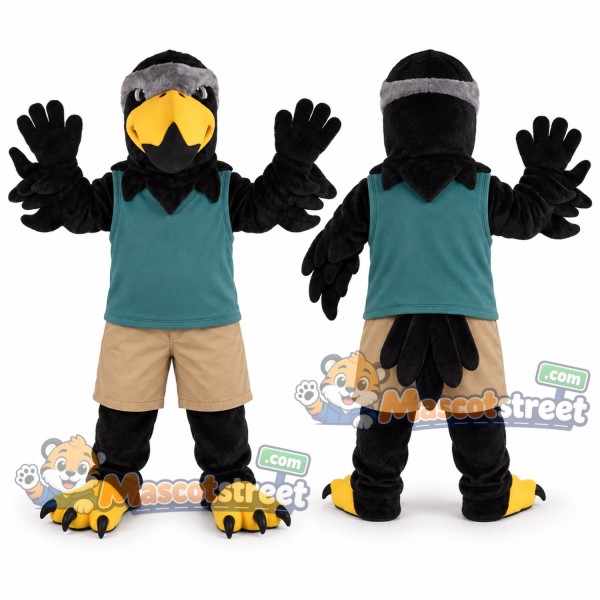 Black Eagle Mascot Costume with Teal Vest