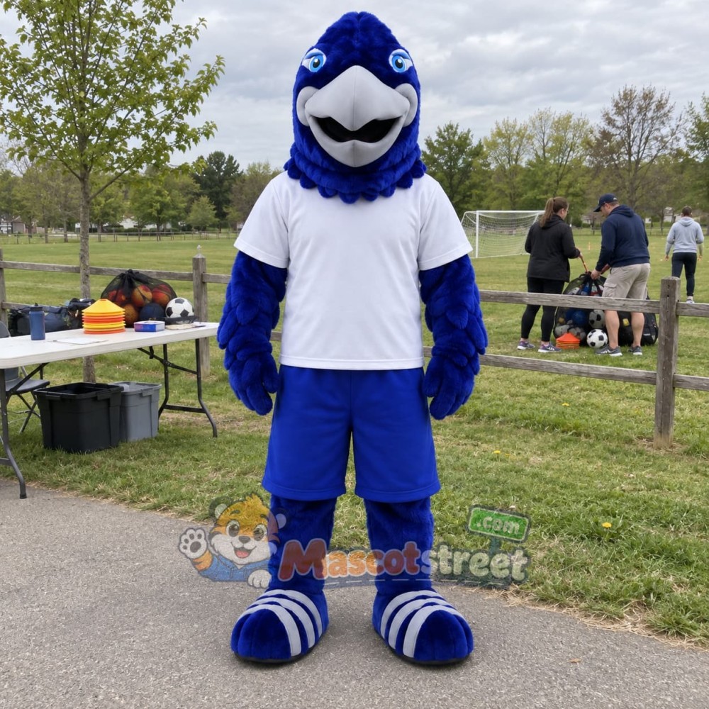 Blue Hawk Mascot Costume with White Shirt Blue Hawk Mascot Costume with White Shirt