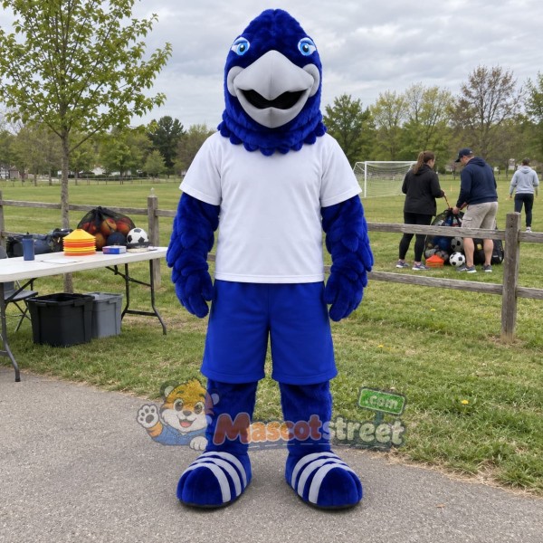 Blue Hawk Mascot Costume with White Shirt Blue Hawk Mascot Costume with White Shirt