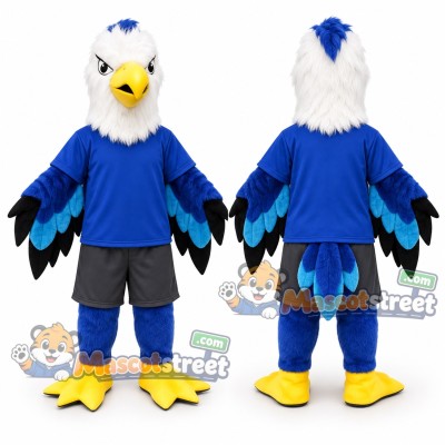 Blue and White Eagle Mascot Costume with Blue Shirt Blue and White Eagle Mascot Costume with Blue Shirt