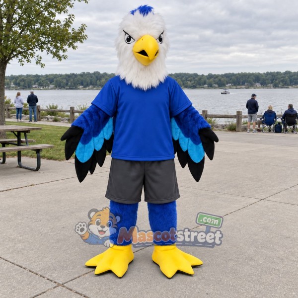 Blue and White Eagle Mascot Costume with Blue Shirt Blue and White Eagle Mascot Costume with Blue Shirt