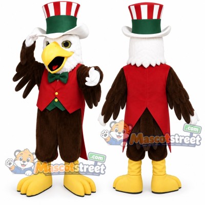 Patriotic Eagle Mascot Costume with Red Vest and Striped Top Hat Patriotic Eagle Mascot Costume with Red Vest and Striped Top Hat