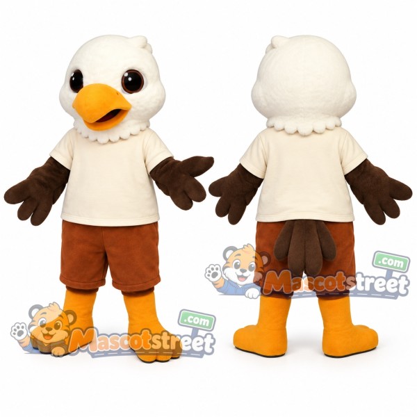 Brown and White Baby Eagle Mascot Costume with Cream Shirt