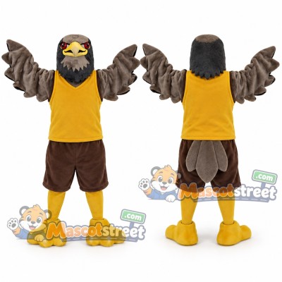 Gray Eagle Mascot Costume with Yellow Shirt