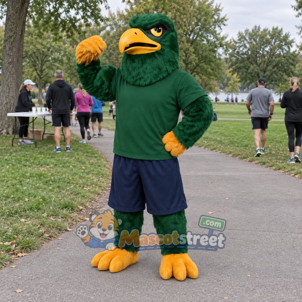 Green Falcon Mascot Costume with Green Shirt