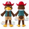 Brown Pirate Eagle Mascot Costume with Teal Vest and Red Pirate Hat