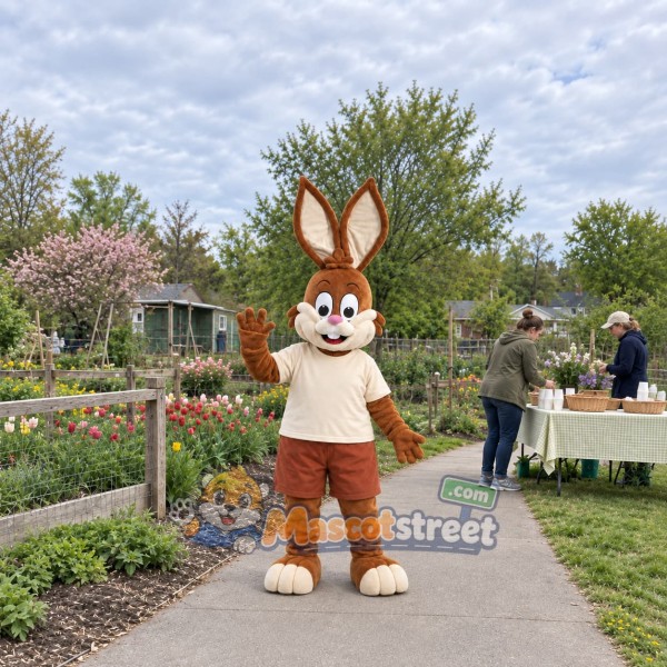 Brown Rabbit Mascot Costume with Cream Shirt