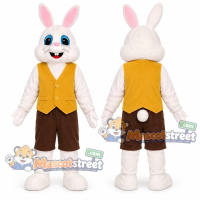 White Rabbit Mascot Costume with Yellow Vest