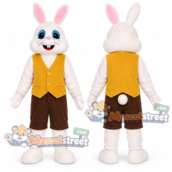 White Rabbit Mascot Costume with Yellow Vest