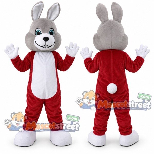 Gray Rabbit Mascot Costume with Red Suit