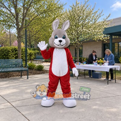 Gray Rabbit Mascot Costume with Red Suit Gray Rabbit Mascot Costume with Red Suit