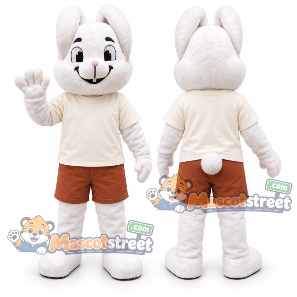 White Rabbit Mascot Costume with Cream Shirt