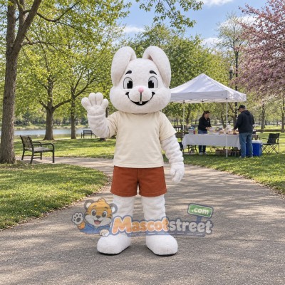 White Rabbit Mascot Costume with Cream Shirt White Rabbit Mascot Costume with Cream Shirt