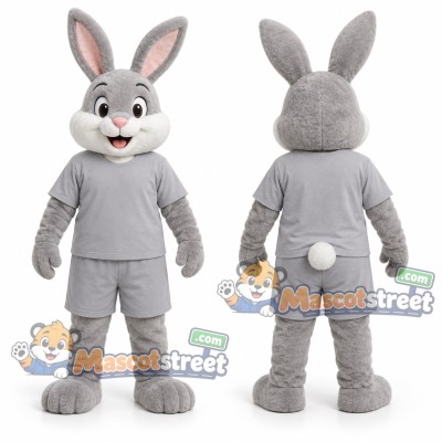 Gray Rabbit Mascot Costume with Gray Outfit Gray Rabbit Mascot Costume with Gray Outfit