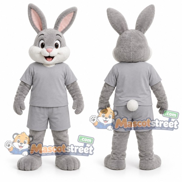 Gray Rabbit Mascot Costume with Gray Outfit