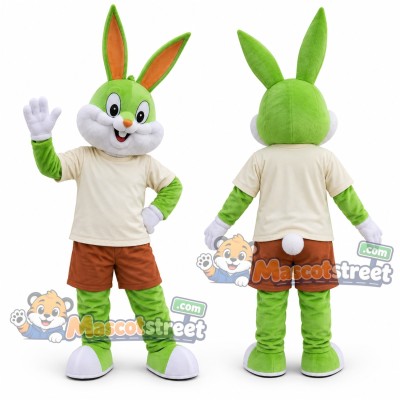Green Rabbit Mascot Costume with Cream Shirt Green Rabbit Mascot Costume with Cream Shirt