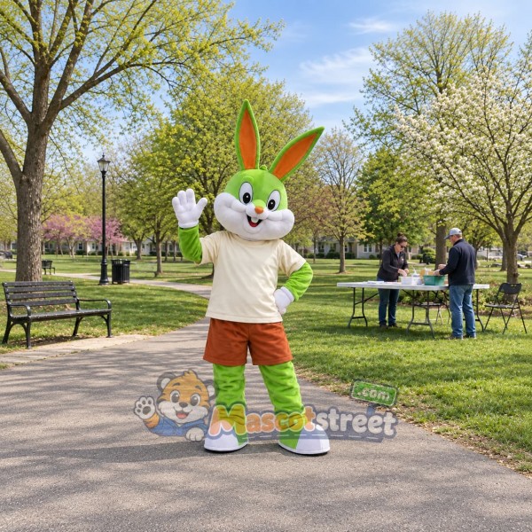 Green Rabbit Mascot Costume with Cream Shirt