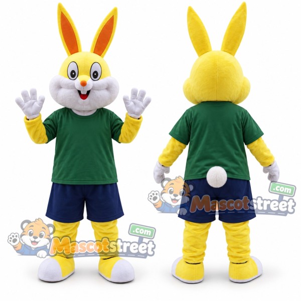 Yellow Rabbit Mascot Costume with Green Shirt