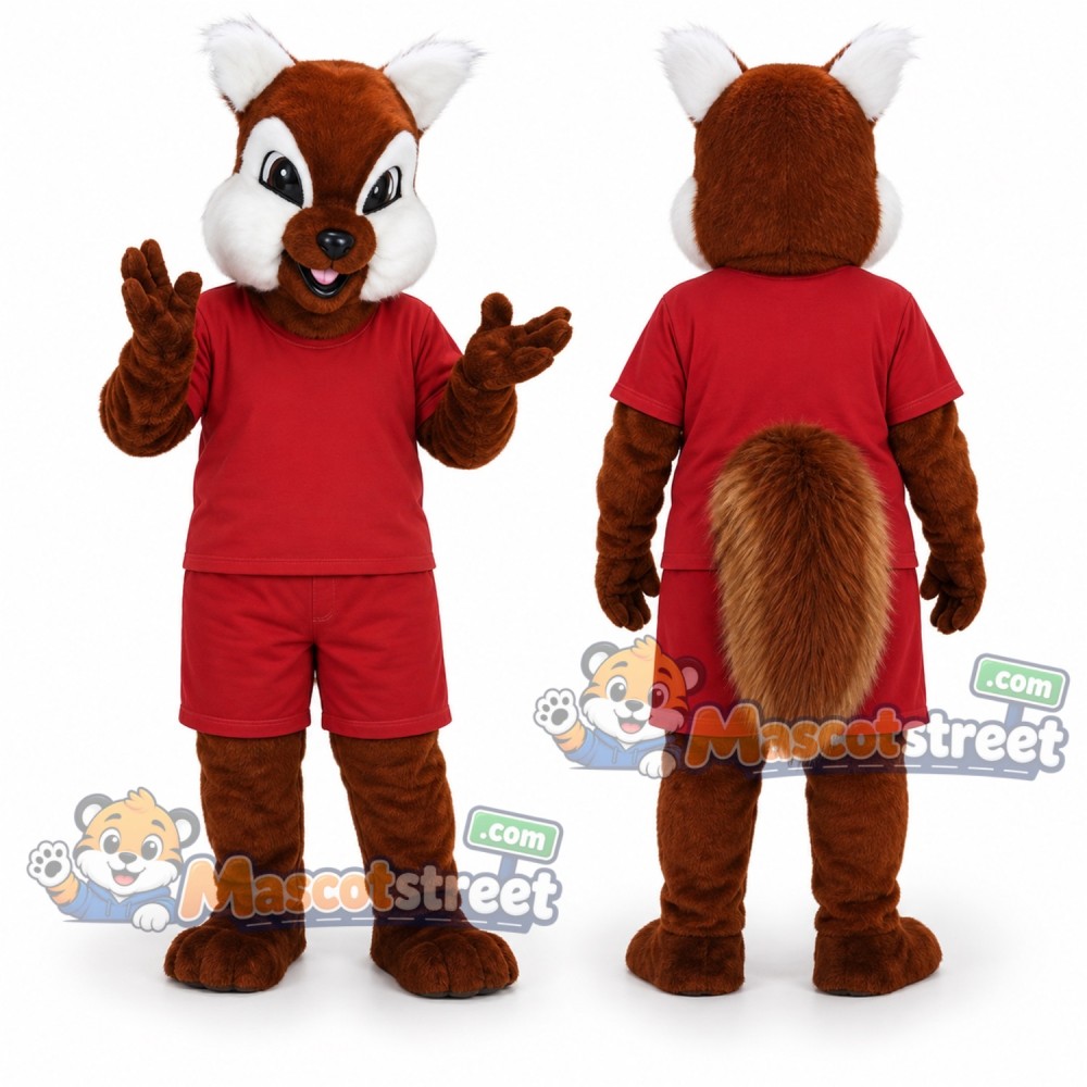 Brown Squirrel Mascot Costume with Red Shirt Brown Squirrel Mascot Costume with Red Shirt