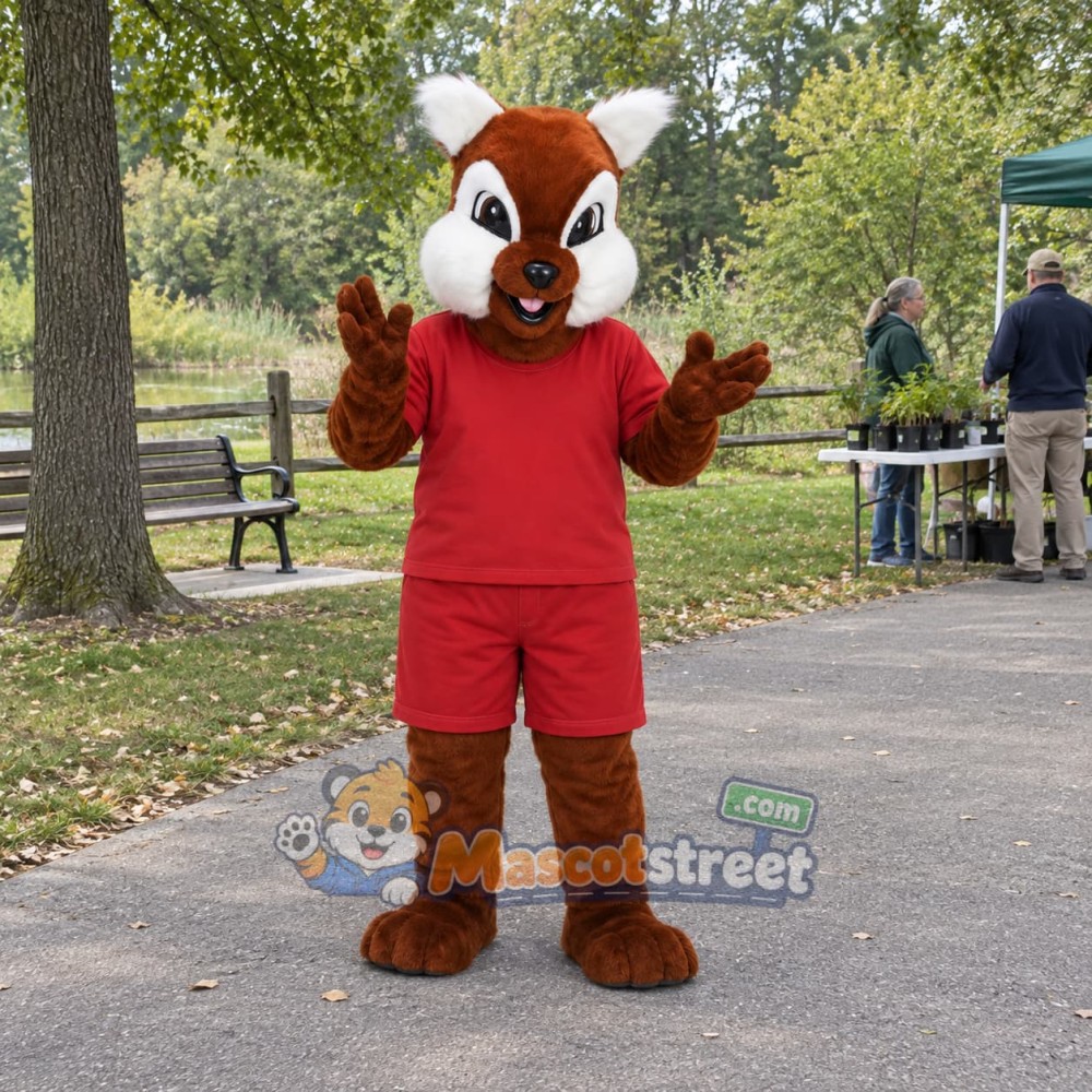 Brown Squirrel Mascot Costume with Red Shirt Brown Squirrel Mascot Costume with Red Shirt
