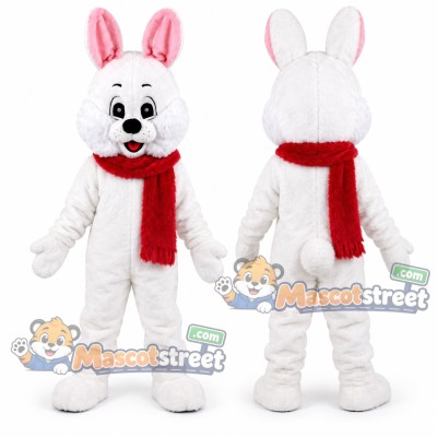 White Rabbit Mascot Costume with Red Scarf White Rabbit Mascot Costume with Red Scarf
