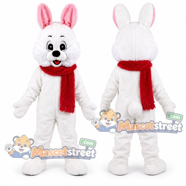 White Rabbit Mascot Costume with Red Scarf